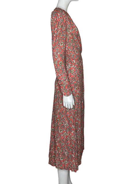 Vestido Zara Drapeado Flores Rosado - Talla S