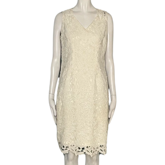 Vestido Tahari Bordado Midi Cremallera Blanco 
Talla M