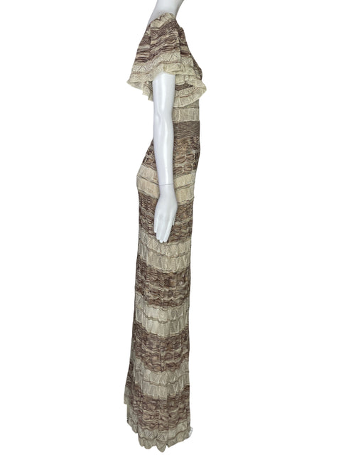 Vestido Bebe Tejido Metalizado Beige-Talla XS