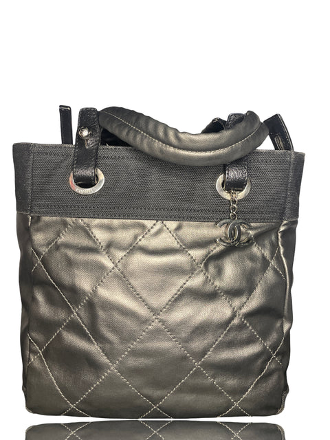 * Cartera Chanel Tote Cabas Metalizado Gris-TallaS