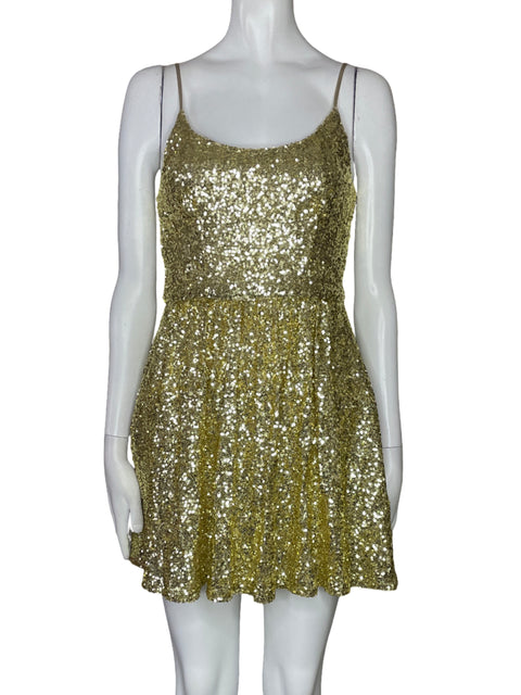 Vestido B.Darlin Lentejuelas Acampanado Dorado-Talla 4