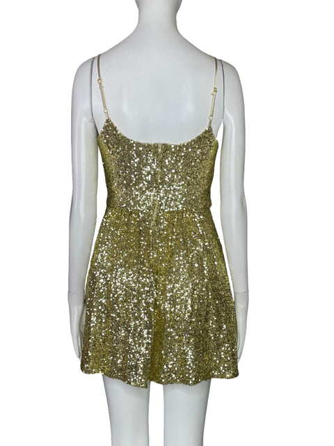 Vestido B.Darlin Lentejuelas Acampanado Dorado-Talla 4