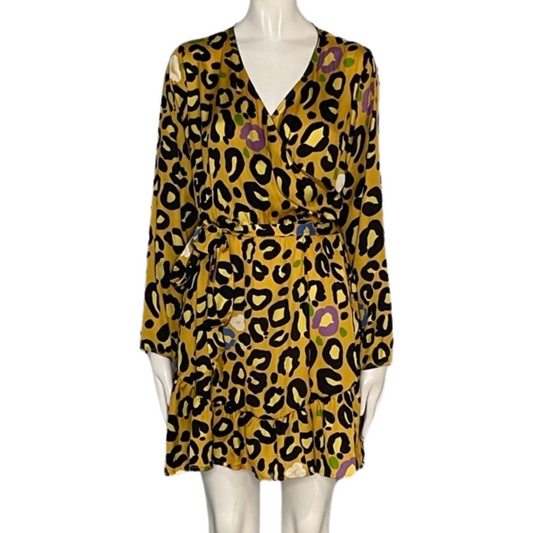 Vestido Lobo.Rosa Animal Print Leopardo Mini Amarillo-Talla M