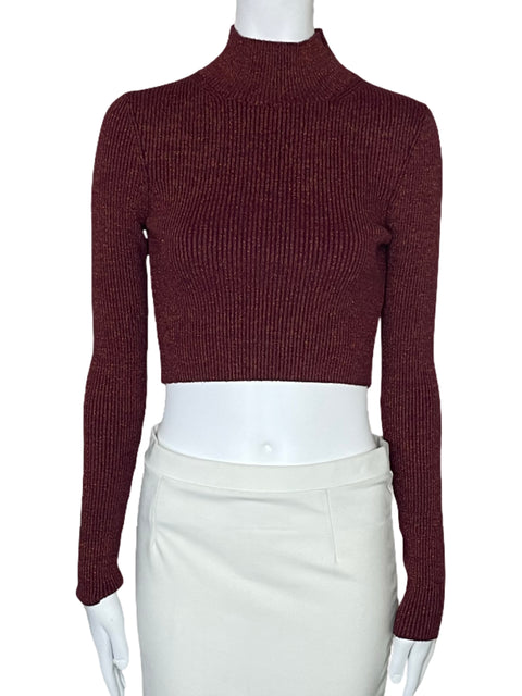 Top Zara Cuello Alto Metalico Marron-Talla M