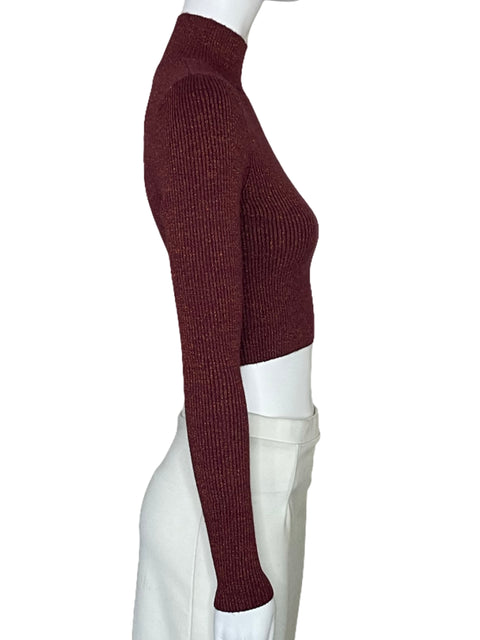 Top Zara Cuello Alto Metalico Marron-Talla M