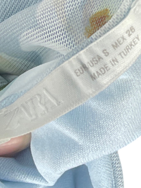 Vestido Zara Asimetrico Flores Azul - Talla S