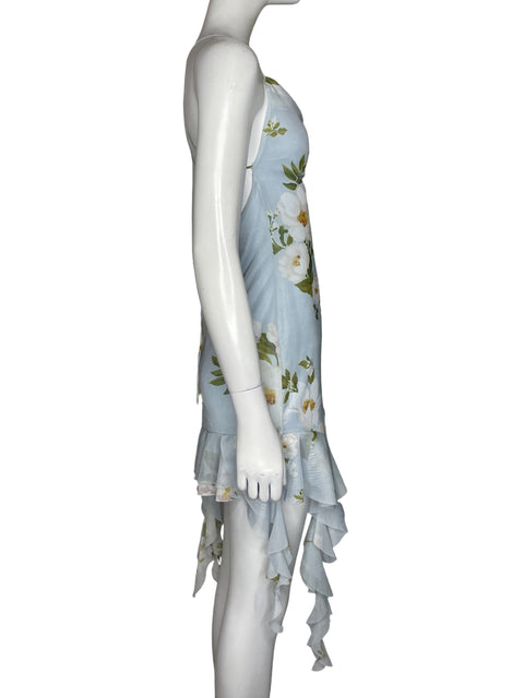 Vestido Zara Asimetrico Flores Azul - Talla S