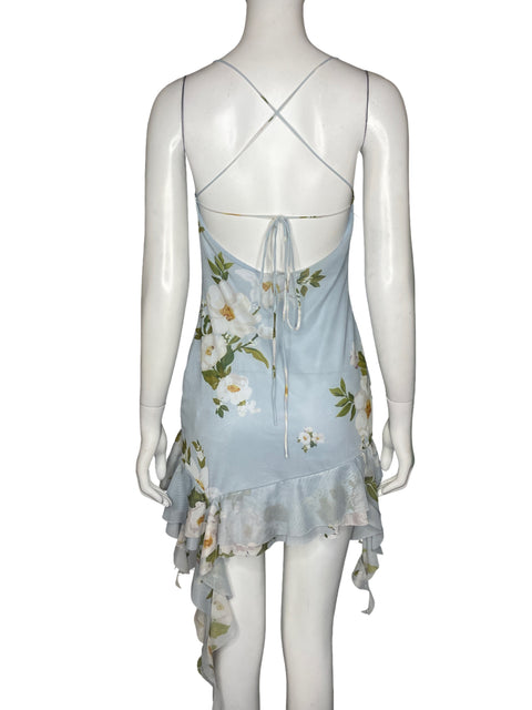 Vestido Zara Asimetrico Flores Azul - Talla S