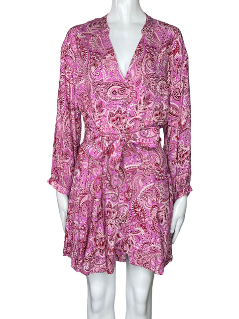 Vestido Zara Capas Fluido Botones Rosado-Talla M