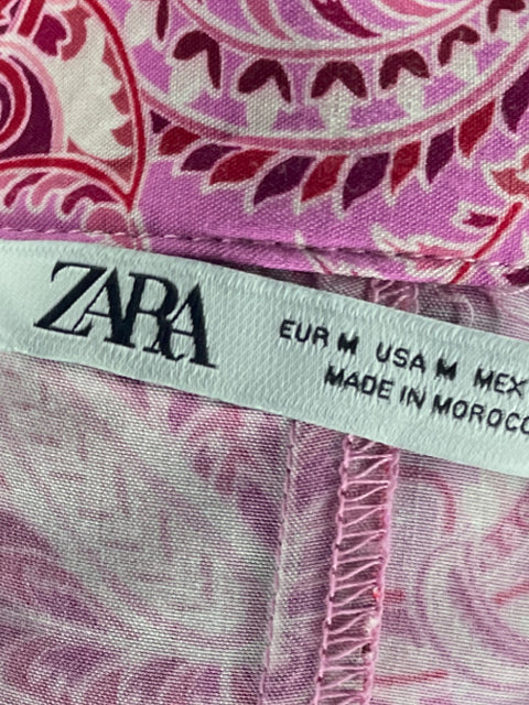 Vestido Zara Capas Fluido Botones Rosado-Talla M