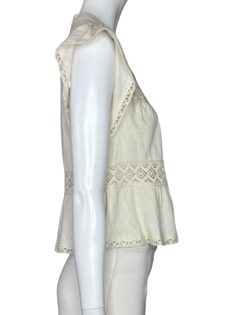 Blusa Zara Botones Bordes Encaje Beige-Talla S