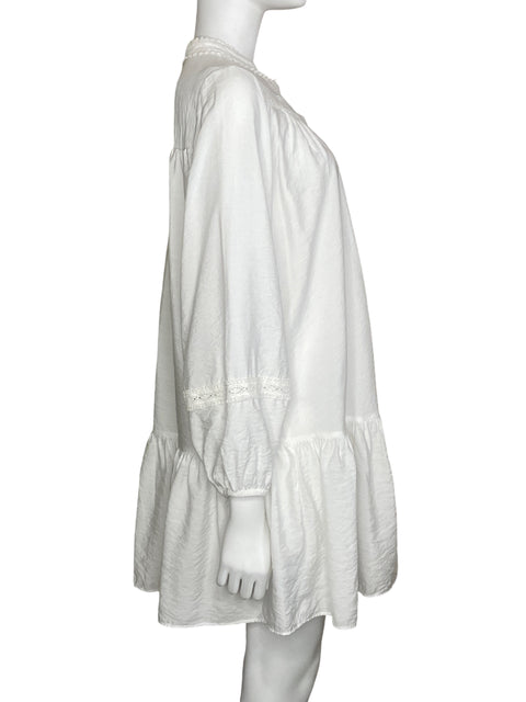 Vestido Zara Mini Boho Chic Blanco-Talla L