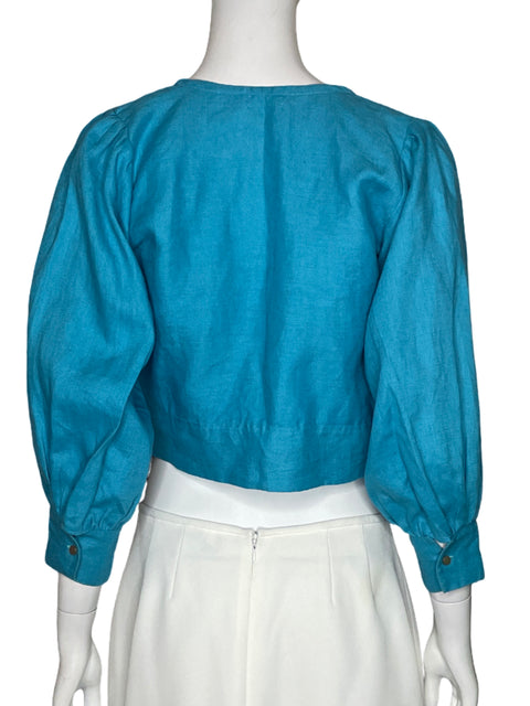 Blusa La Brise Cruzada Mangas Puff Azul - Talla S