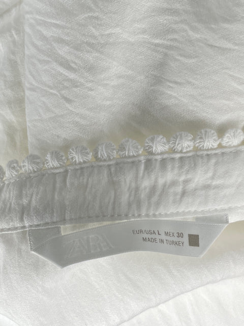 Vestido Zara Mini Boho Chic Blanco-Talla L