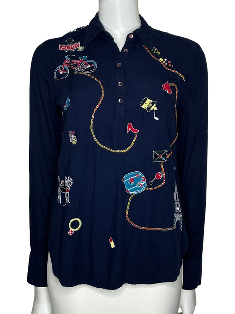 Blusa Desigual Bordada Azul-Talla XS