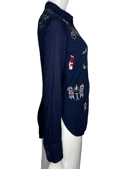 Blusa Desigual Bordada Azul-Talla XS