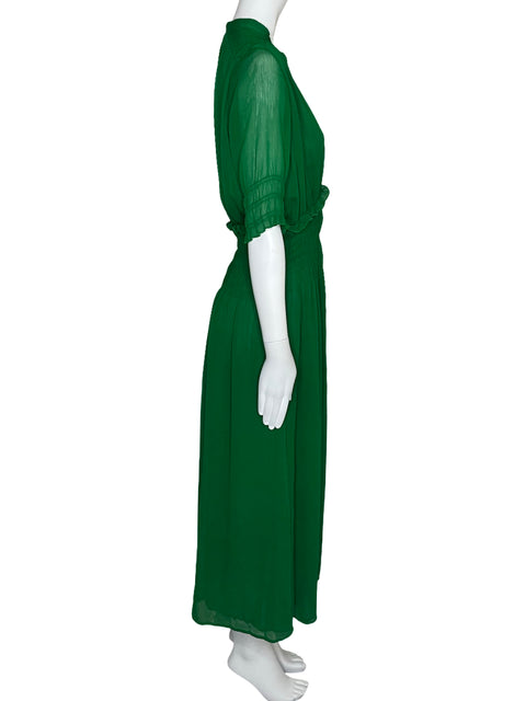 Vestido Zara Camisero Fruncido Verde-Talla S