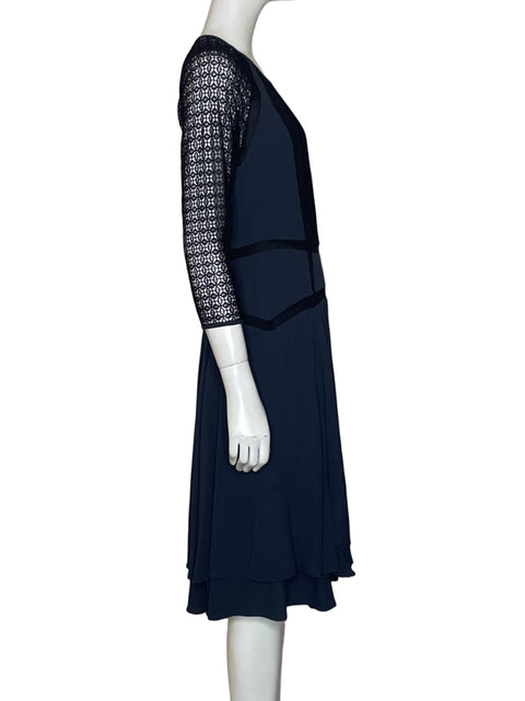 Vestido Rebecca Taylor Encaje Vuelo Azul-Talla S