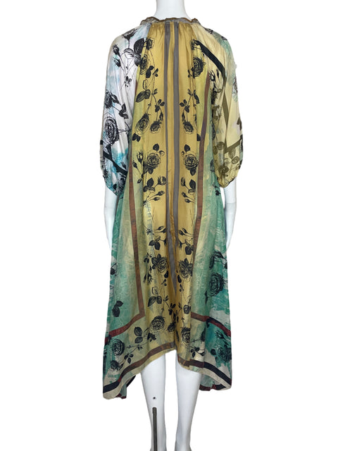 Vestido Johnny Was Mangas Puff Vuelo Azul-Talla S
