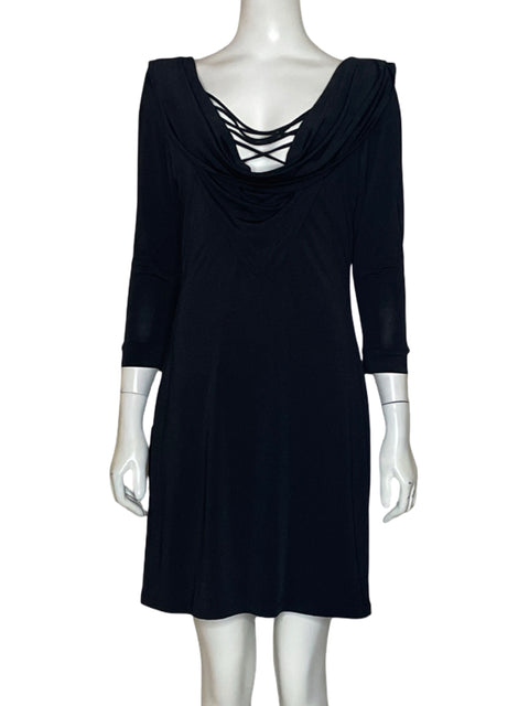 Vestido Analili Cuello Drapeado Negro-Talla S