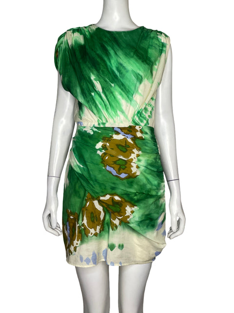 Vestido Zara Mini Drapeado Verde - Talla XS