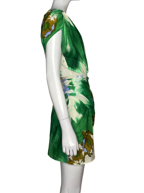 Vestido Zara Mini Drapeado Verde - Talla XS