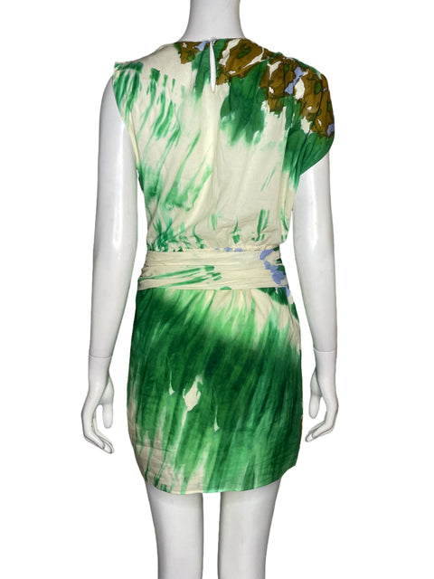 Vestido Zara Mini Drapeado Verde - Talla XS