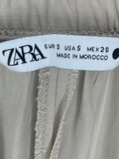 Pantalón Zara Fluido Recto Beige-Talla S