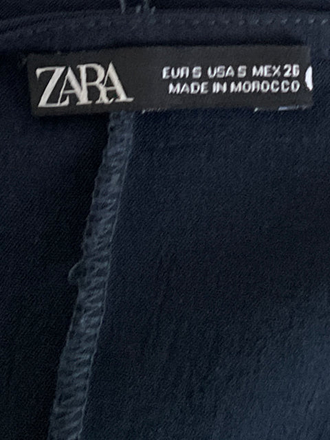Vestido Zara Media Manga Drapeado Azul-Talla S