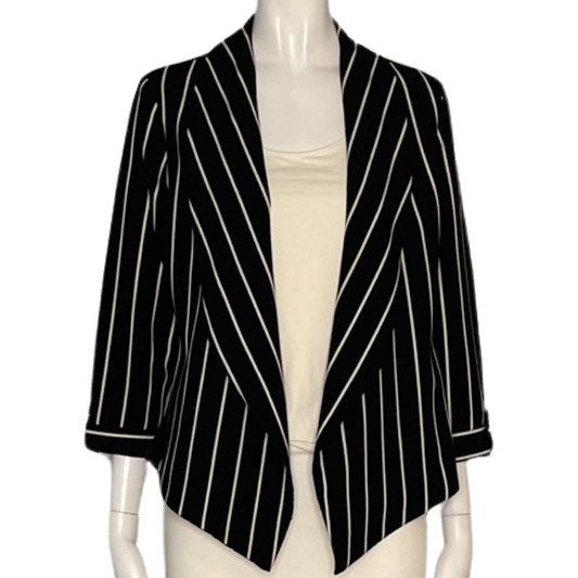 Blazer Camila Casual Rayas Manga Doblada Negro-Talla 6