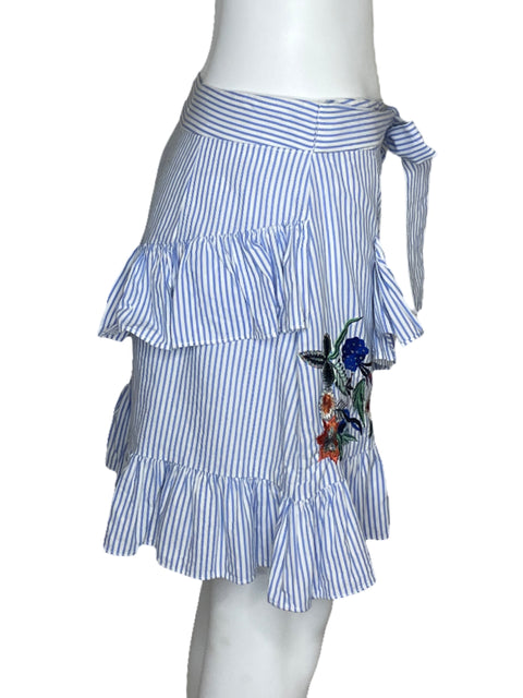 Falda Zara Vuelo Bordado Azul-Talla M