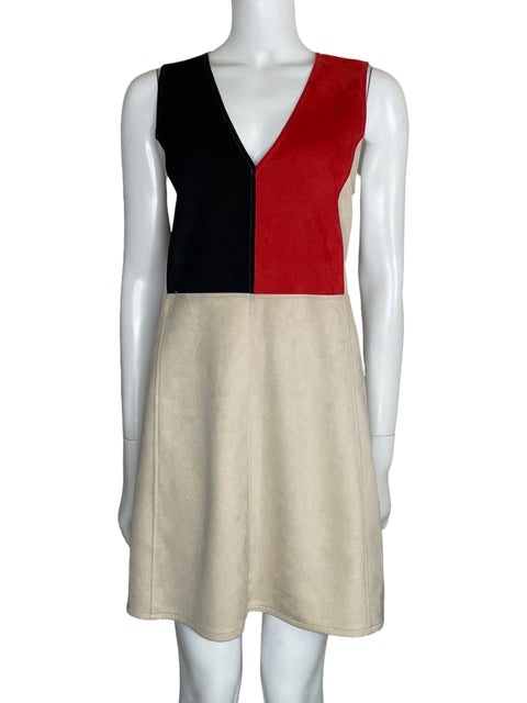 Vestido Zara Mini Ante Tricolor Beige-Talla M