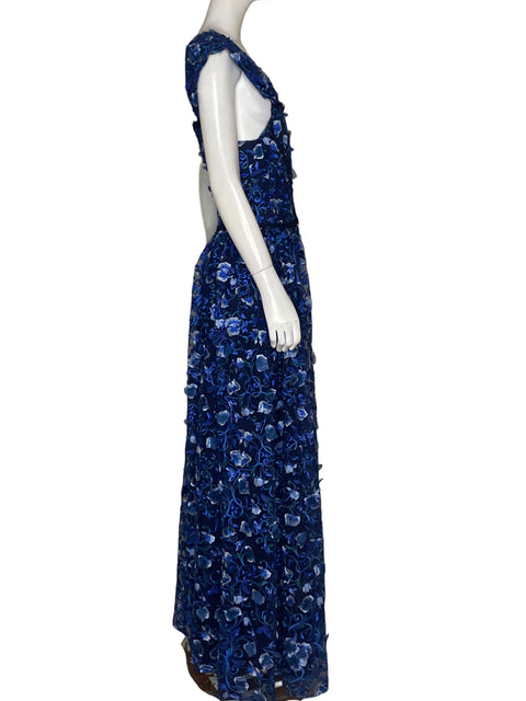 Vestido Marchesa Notte Flores Azul-Talla M