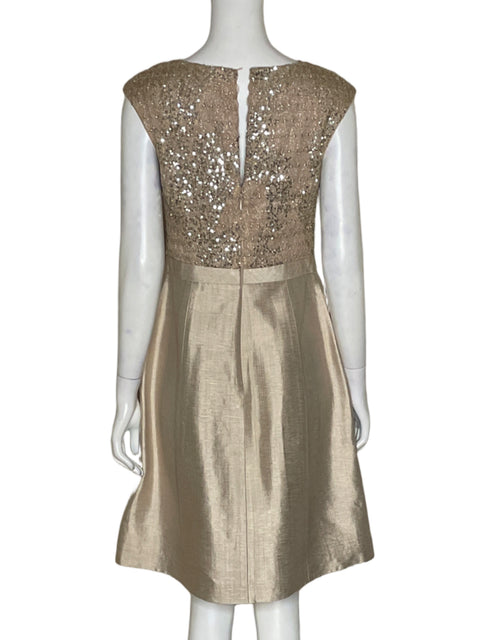 Vestido Kay Unger Cuello en V Dorado-Talla M