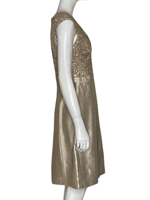 Vestido Kay Unger Cuello en V Dorado-Talla M