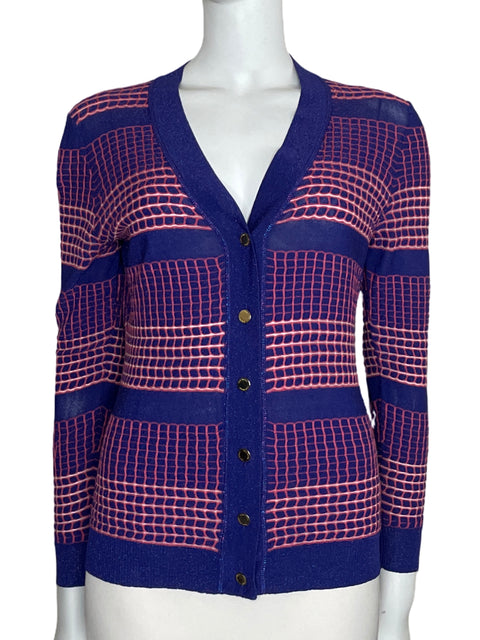 Cárdigan Tory Burch Cuadros Morado-Talla S