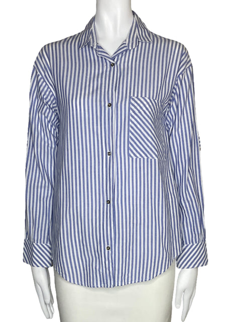 Camisa Zara Raya Bolsillo Azul-Talla XS