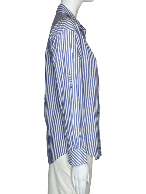 Camisa Zara Raya Bolsillo Azul-Talla XS
