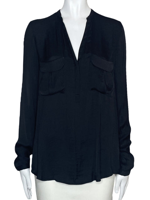 Blusa Zara Fluido Bolsillo Negro Talla M