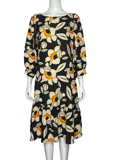 Vestido Hoja de Olivo Flores Negro - Talla L