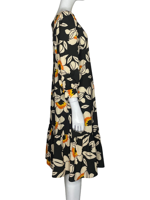 Vestido Hoja de Olivo Flores Negro - Talla L