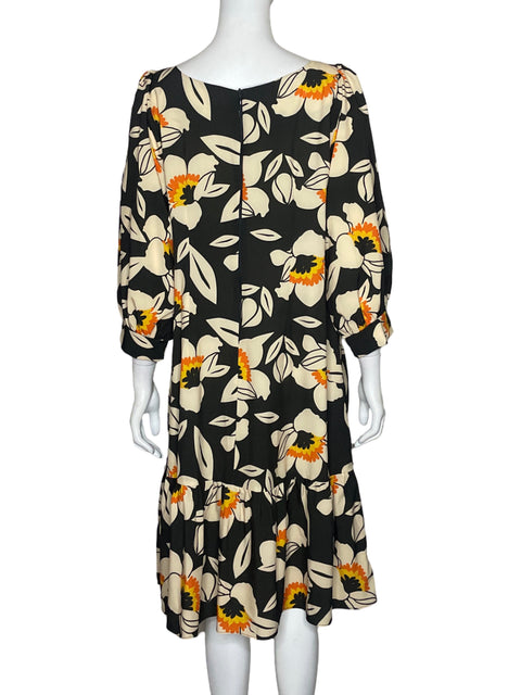 Vestido Hoja de Olivo Flores Negro - Talla L