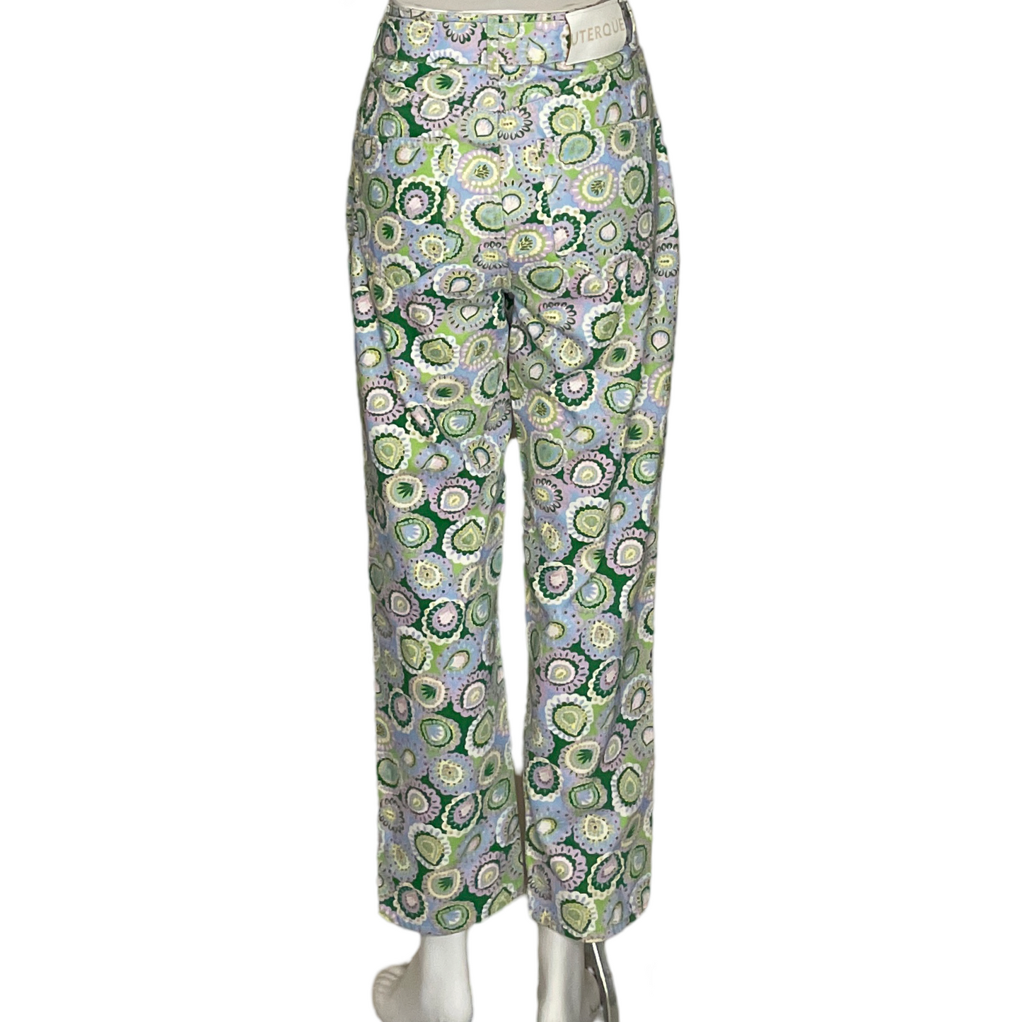 Pantalòn Uterqûe Floral Denim Verde-Talla 40