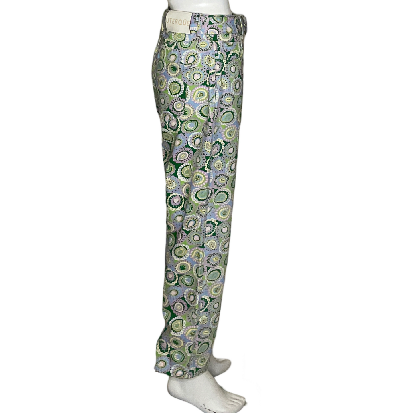 Pantalòn Uterqûe Floral Denim Verde-Talla 40