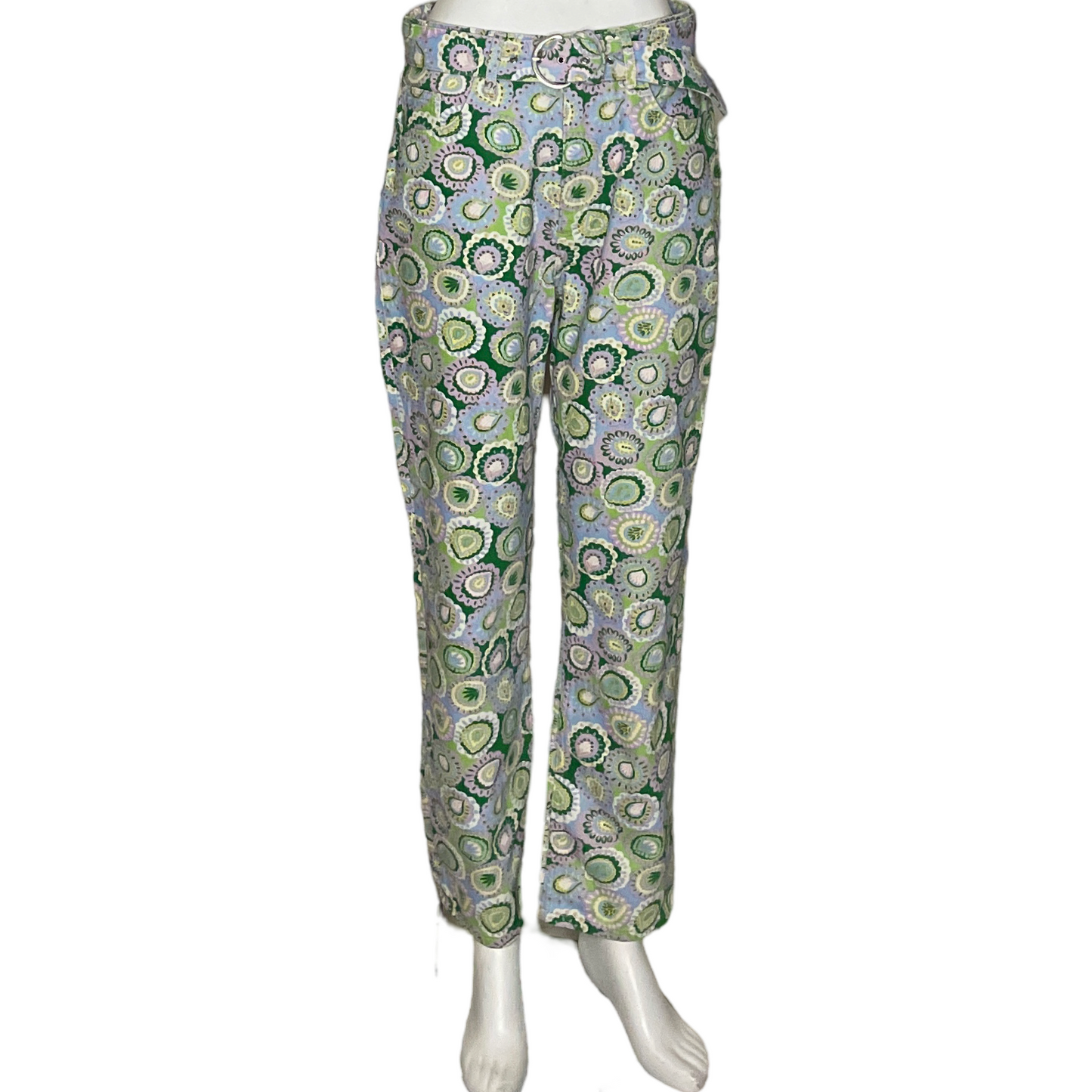 Pantalòn Uterqûe Floral Denim Verde-Talla 40