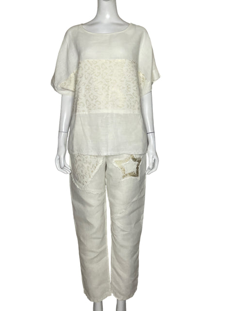 Set Made In Italy Blusa + Pantalón Lino Beige - Talla L