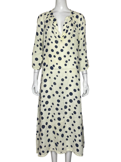 Vestido Puro Lino Bolas Beige - Talla M