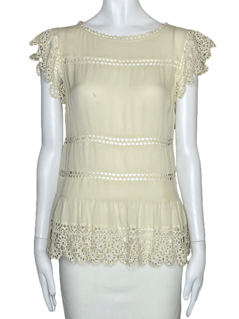 Blusa Red Valentino Vuelo Encaje Beige-Talla M