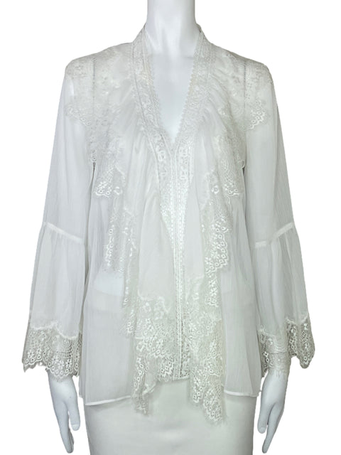 Blusa Alice+Olivia Encaje Vuelo Blanco-Talla S