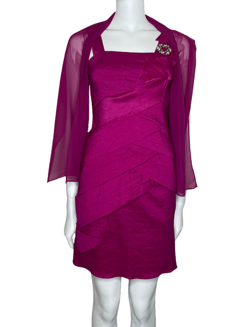 Vestido Let's Fashion Coctel Pliegues Rosado-Talla S